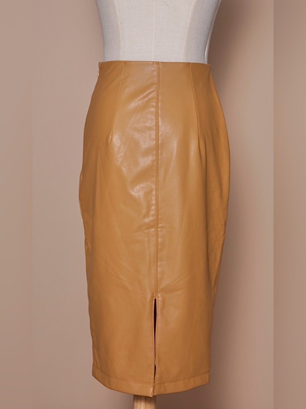Express XS Camel Faux Leather Stretch Pencil Skirt - Picture 4 of 5